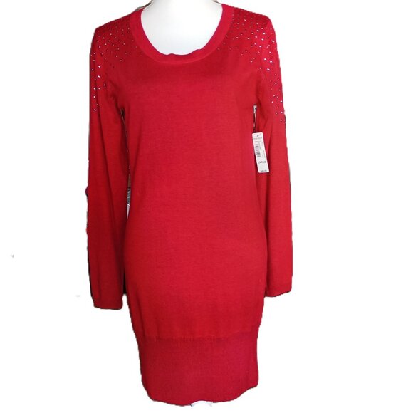 Vintage 90s Bisou Bisou Tango Red Bodycon Mini Knit Soft Sweater Dress Large NWT - Picture 1 of 7